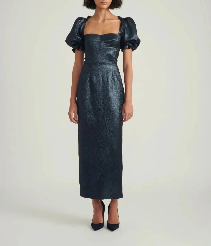 Rachel Long Dress In Metallic Midnight