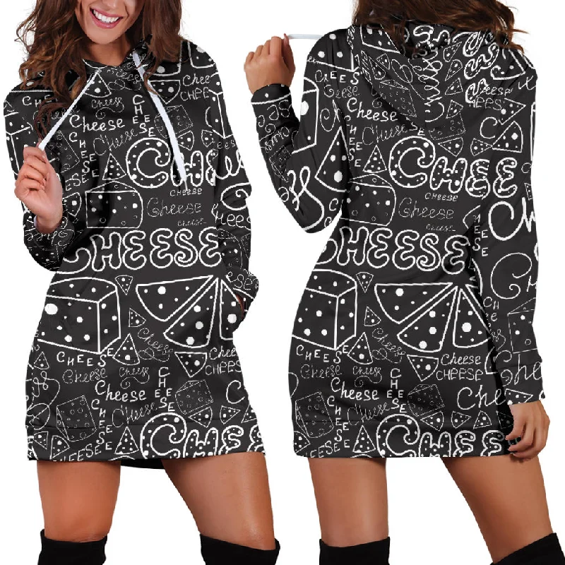 Handwritten Cheese Pattern Women'S Hoodie Dress