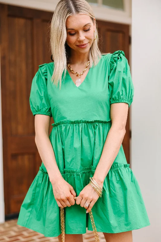 Never Going Back Kelly Green Ruffled Dress