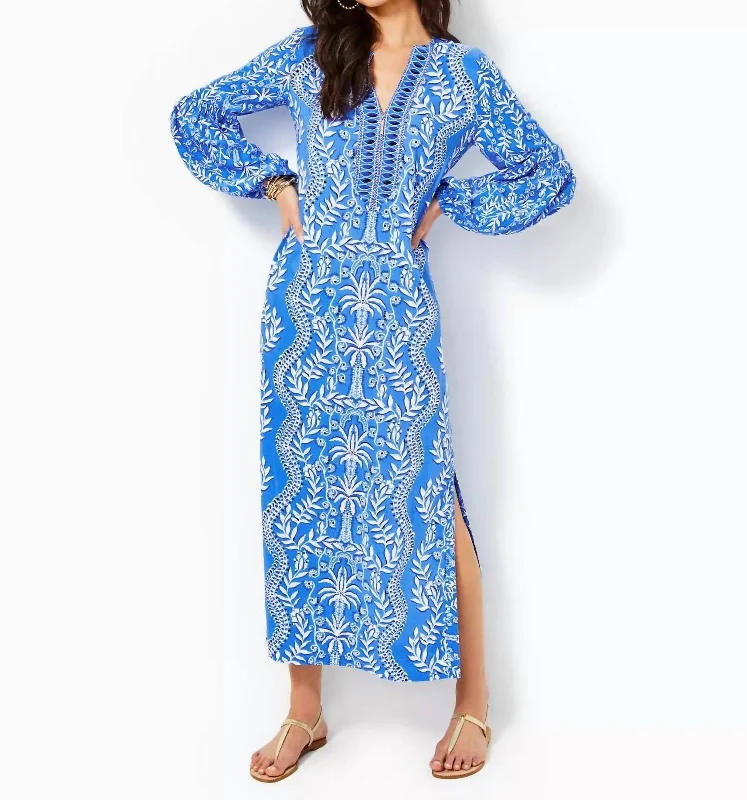 Laurelie Long Sleeve Maxi Dress In Abaco Blue