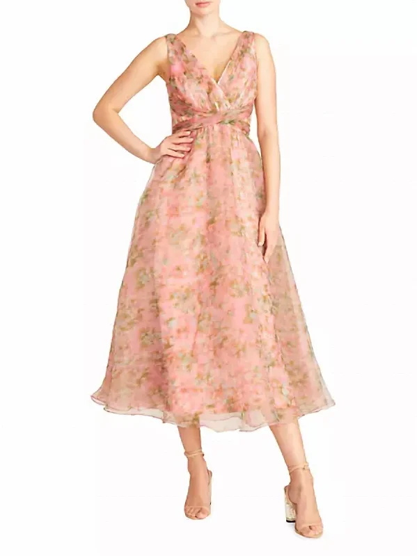 Conner V Neck Floral Midi Dress In Parisian Florette