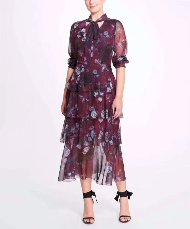 Floral Chiffon Tiered Dress In Multicolor