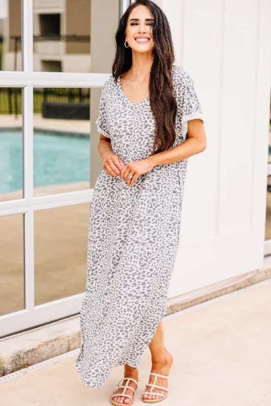 Stay Strong Gray Leopard Maxi Dress