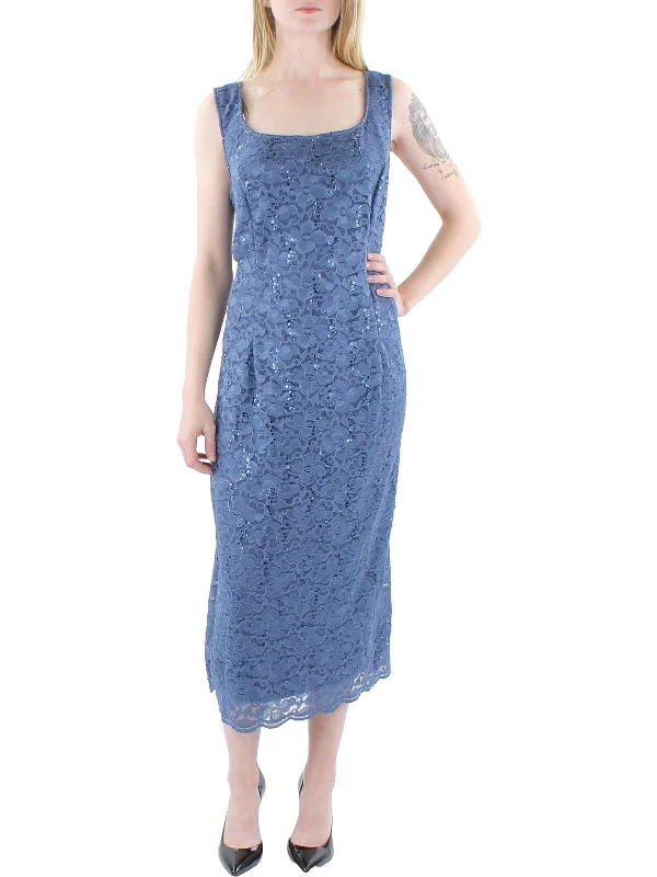 Plus Womens Lace Midi Cocktail and Party Dress