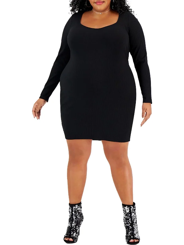 Plus Womens Ribbed Knit Wide Neck Bodycon Dress