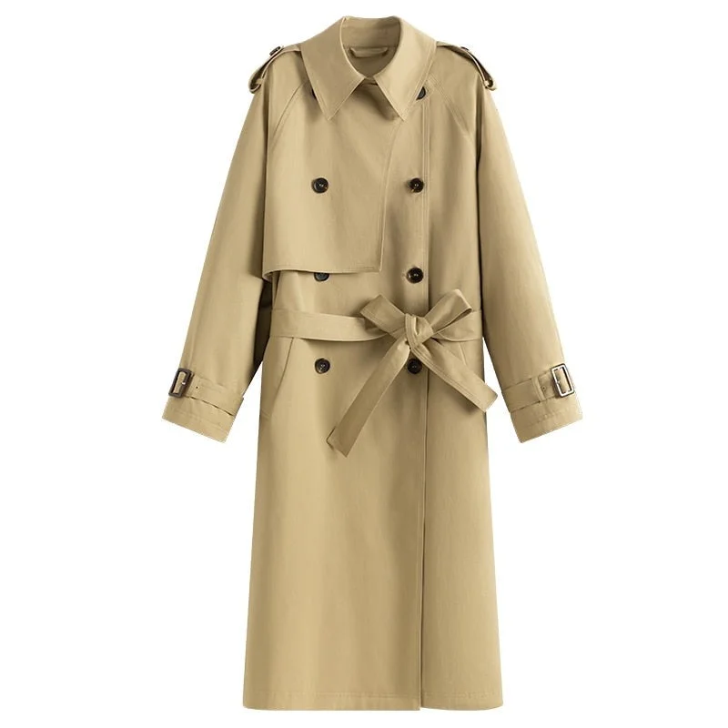 100% Cotton Khaki Long Women Trench Coat