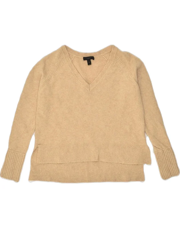 J. CREW Womens V-Neck Jumper Sweater UK 6 XS Beige Nylon