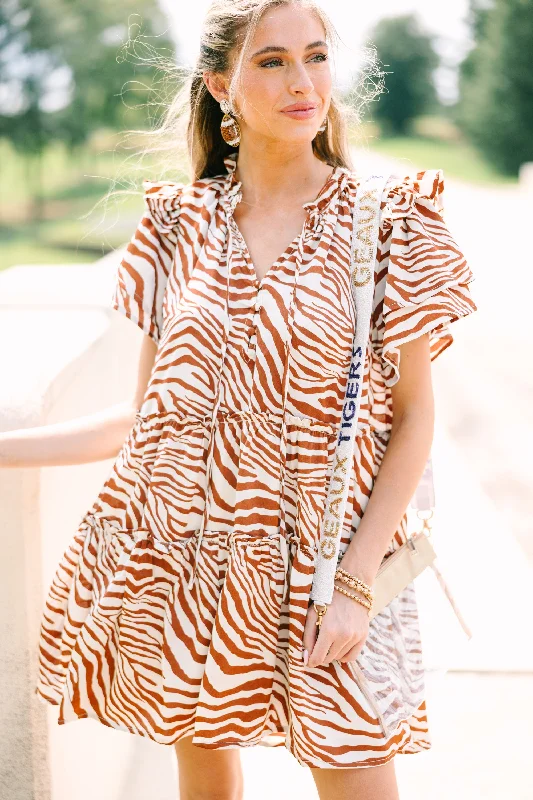 Feeling Wild Ginger Orange Zebra Striped Dress