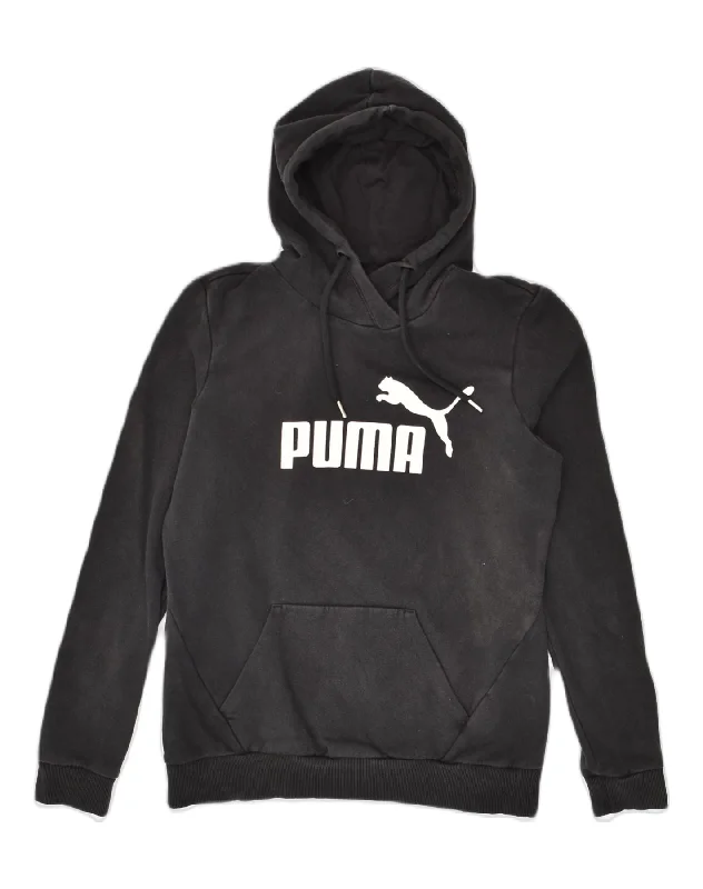 PUMA Womens Graphic Hoodie Jumper UK 12 Medium Black Cotton Colourful