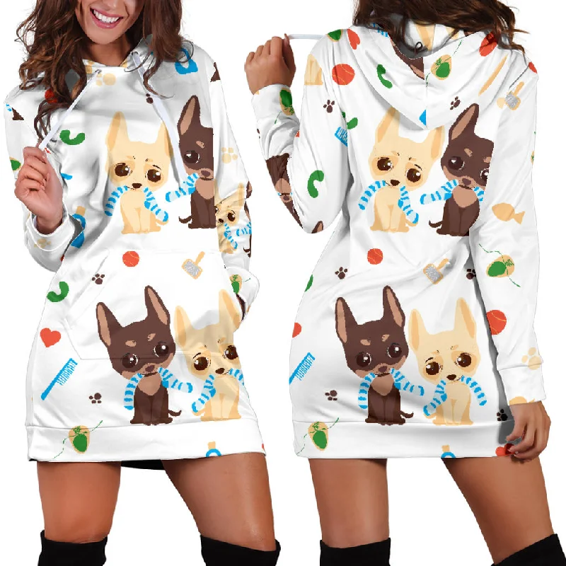 Cute Chihuahua Dog Pattern Women'S Hoodie Dress