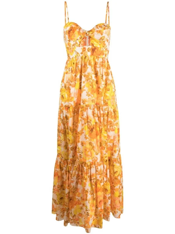 Women Raie Tie Front Midi Dress In Yellow/orange