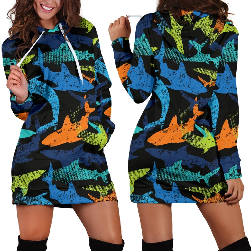 Colorful Shark Women'S Hoodie Dress