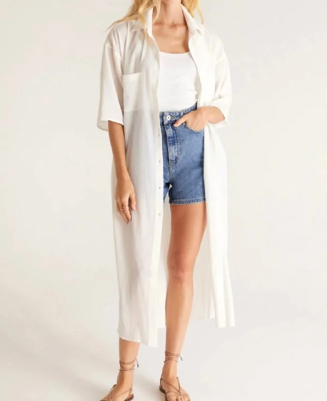 Lina Button Up Duster In White