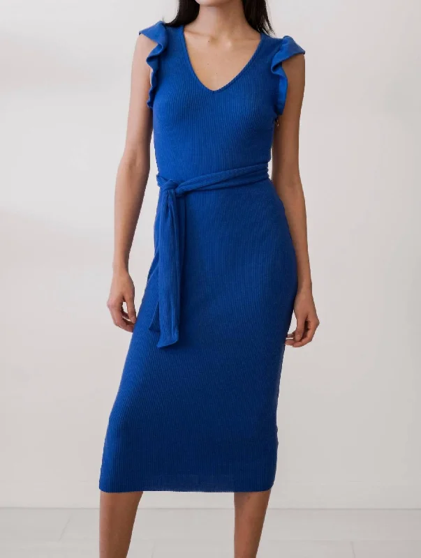 Oriana Ruffled Midi Dress In Blue