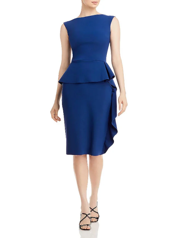 Womens Ruffled Peplum Sheath Dress