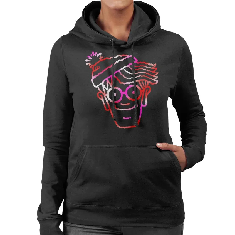 Where's Wally Red And Pink Character Head Outline Women's Hooded Sweatshirt