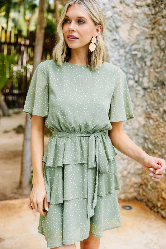 Take Your Word For It Sage Green Spotted Dress