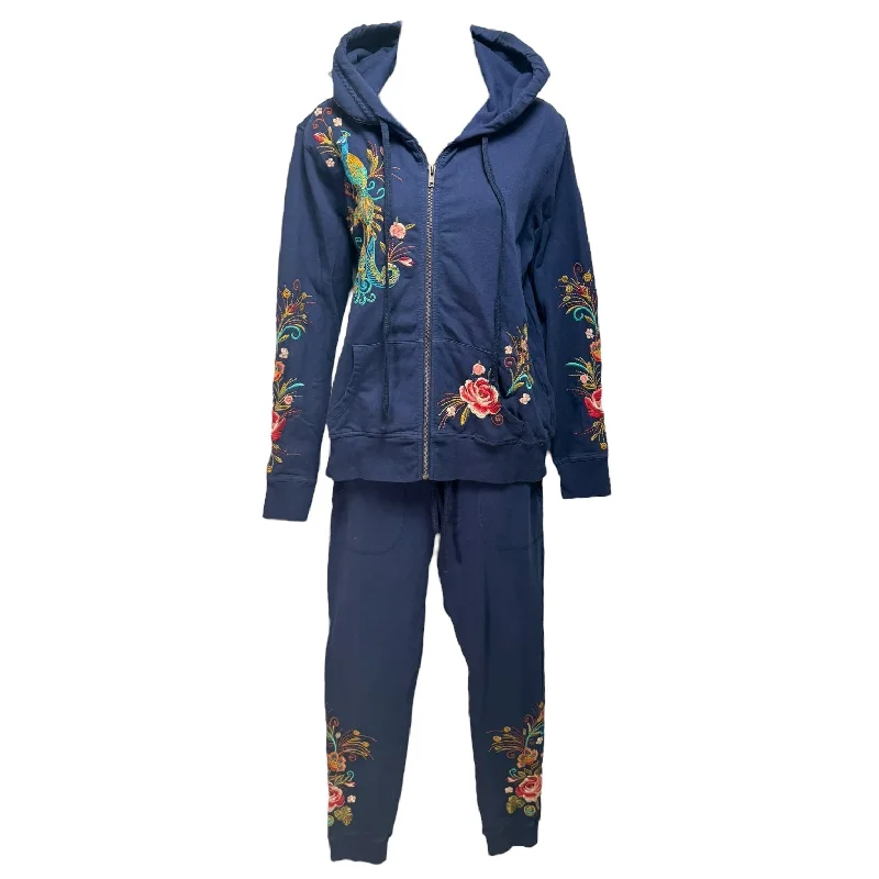 Addison Embroidered Hoodie & Sweatpants Set By Johnny Was In Navy, Size: S