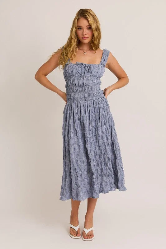 PPREORDER - Gingham Square Neck Smocked Midi Dress