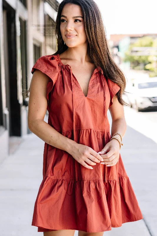 Take A Look Around Burnt Orange Babydoll Dress