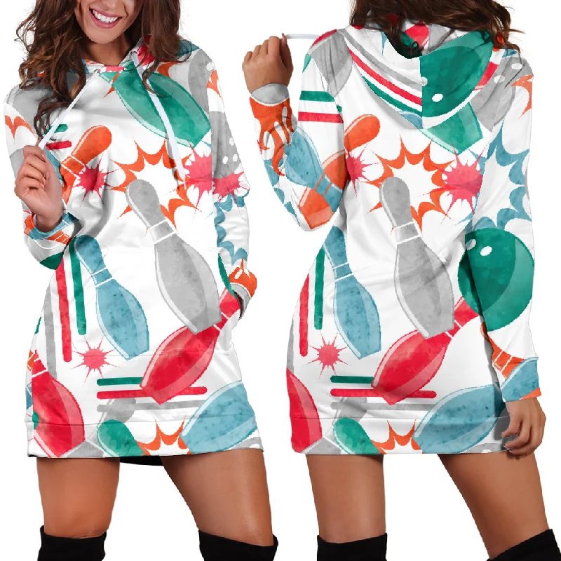 Watercolor Bowling Pattern Women'S Hoodie Dress