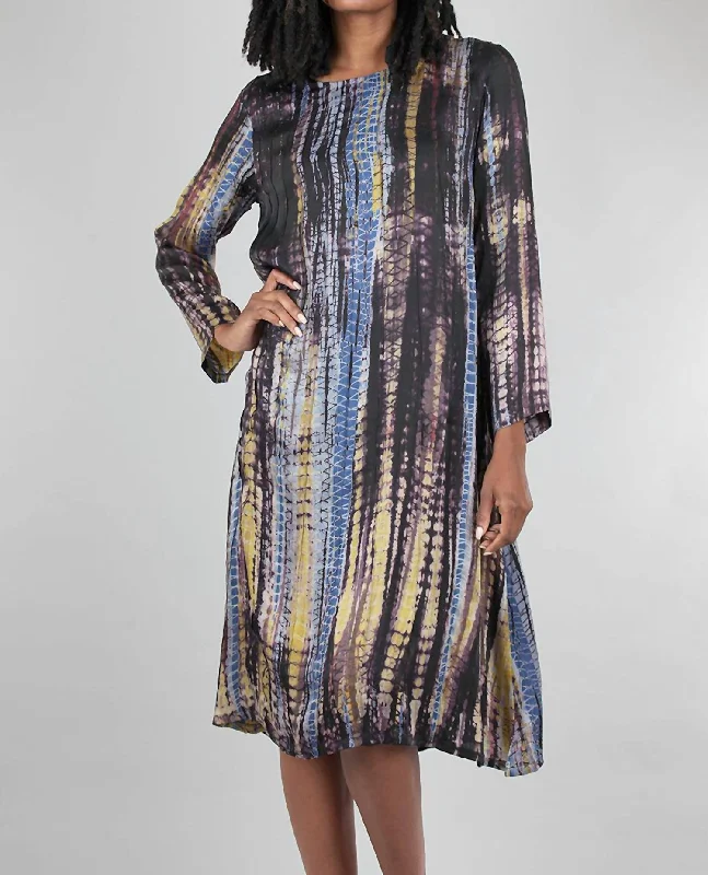 Twist-Dye Silky Dress In Blue Multi