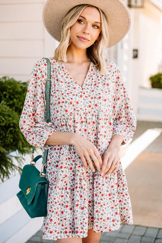 Girly Greetings Ivory White Ditsy Floral Dress