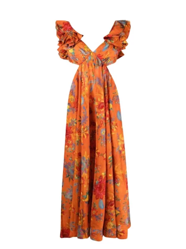 Women's Ginger Frill Midi Dress In Orange