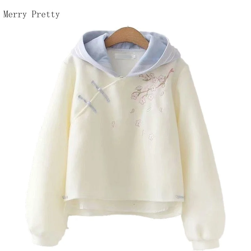 White Floral Embroidery Casual Sweatshirt Women Tops 2020 Long Sleeve Basic Cotton Hooded Sweatshirts Seet Style Womens Clothing