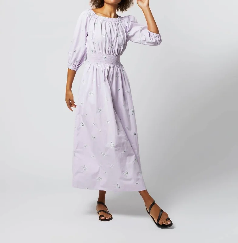 Alaina Smocking Dress In Lilac Floral Embroidered Poplin