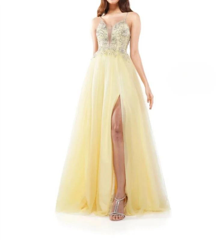 Beaded Bodice Ball Dress In Yellow