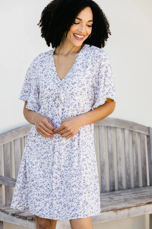 Lucky In Love Lavender Purple Ditsy Floral Dress