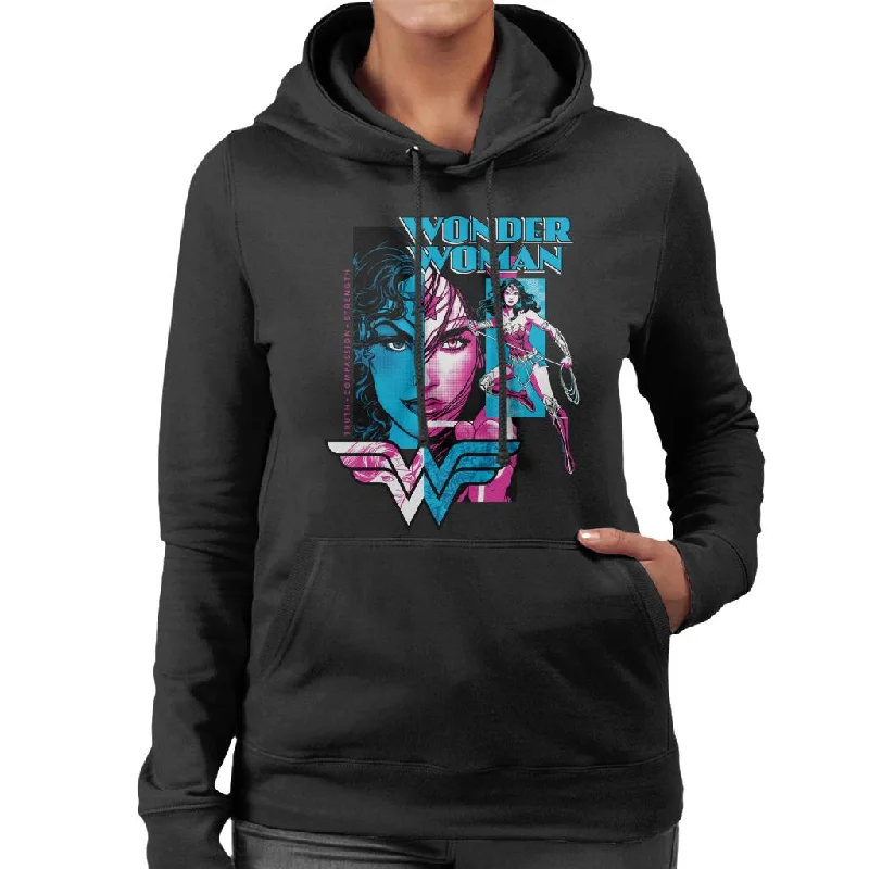 Wonder Woman Blue And Purple Montage Women's Hooded Sweatshirt