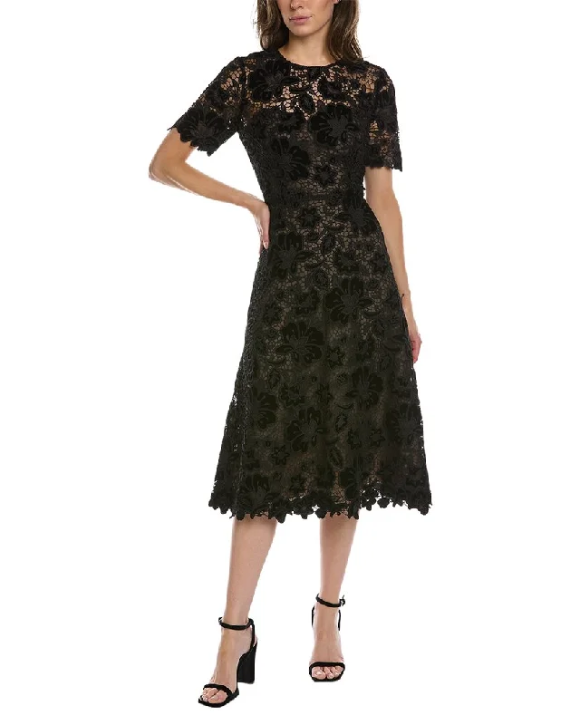 Carolina Herrera Velvet Lace Silk-Lined Midi Dress